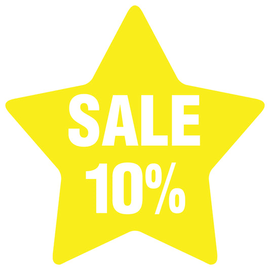 Promotional stickers star-shaped "Sale 10%" 2-7 cm LH-SALE-3010-ST-10-3-0