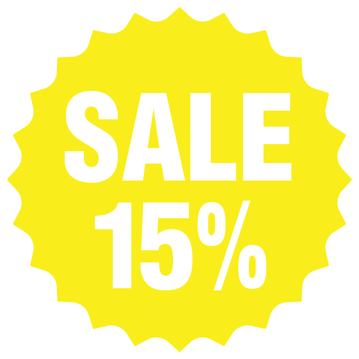 Promotional stickers round star-shaped "Sale 15%" 10-60 cm LH-SALE-3015-RS-10-3-0