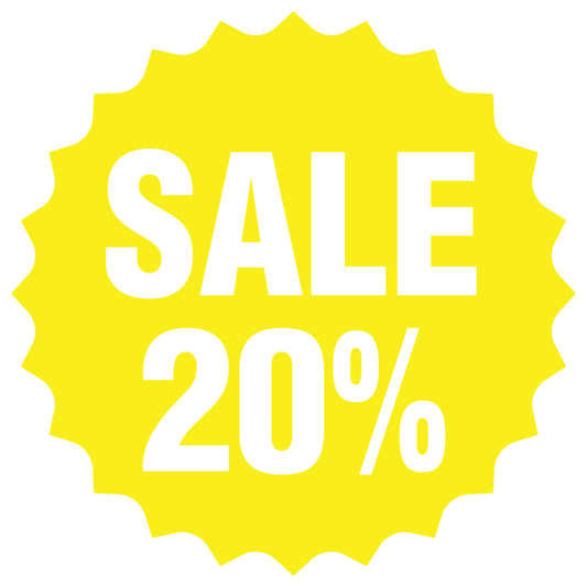 Promotional stickers round star-shaped "Sale 20%" 2-7 cm LH-SALE-3020-RS-10-3-0