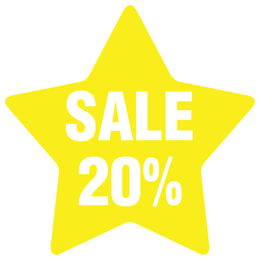 Promotional stickers star-shaped "Sale 20%" 2-7 cm LH-SALE-3020-ST-10-3-0