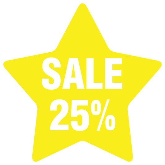 Promotional stickers star-shaped "Sale 25%" 2-7 cm LH-SALE-3025-ST-10-3-0