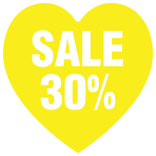 Promotional stickers heart shaped "Sale 30%" 2-7 cm LH-SALE-3030-HE-10-3-0