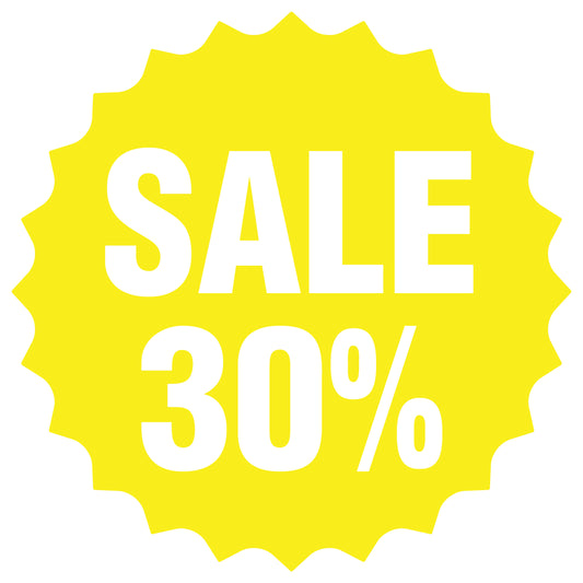 Promotional stickers round star-shaped "Sale 30%" 2-7 cm LH-SALE-3030-RS-10-3-0