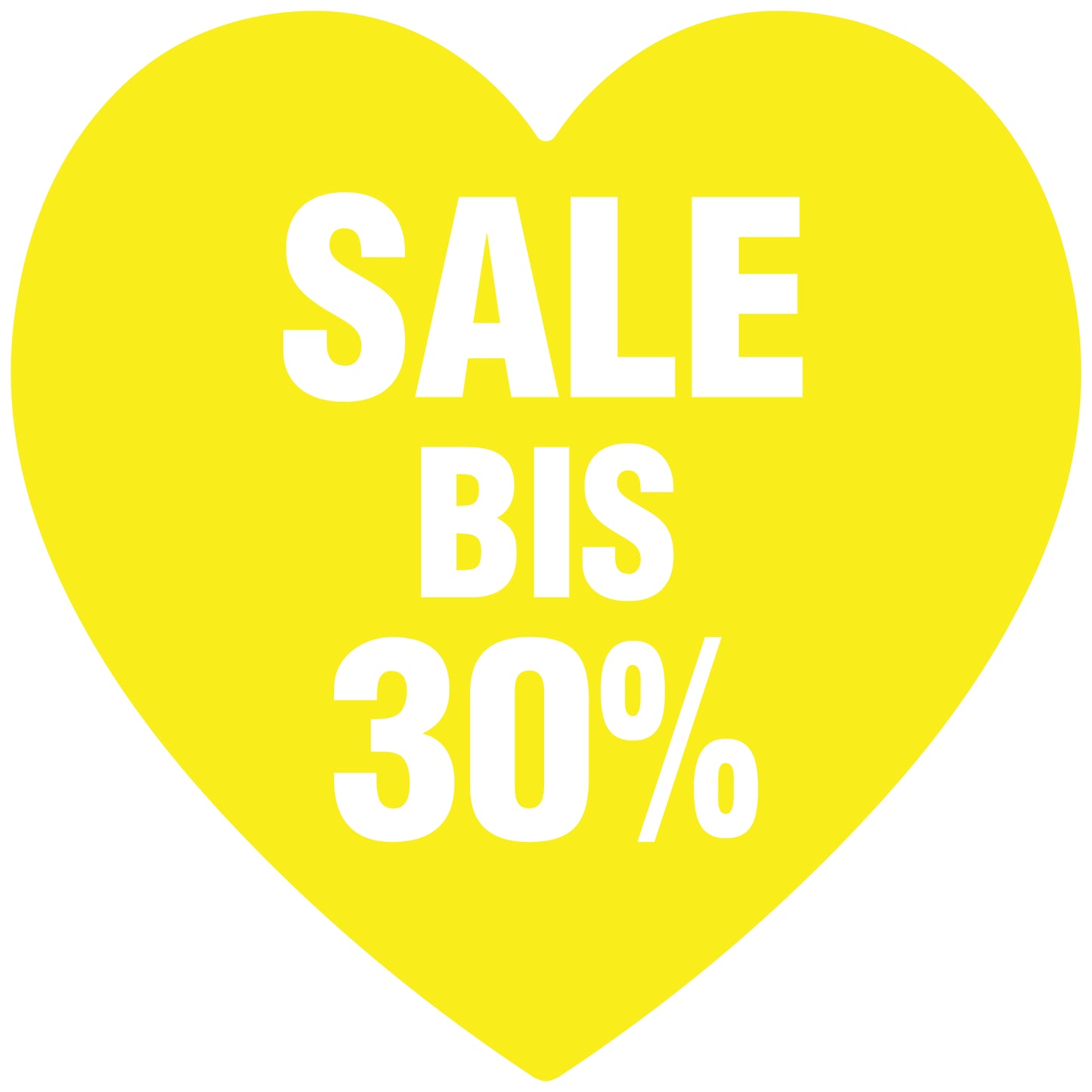Promotional stickers heart shaped "Sale bis 30%" 2-7 cm LH-SALE-4030-HE-10-3-0