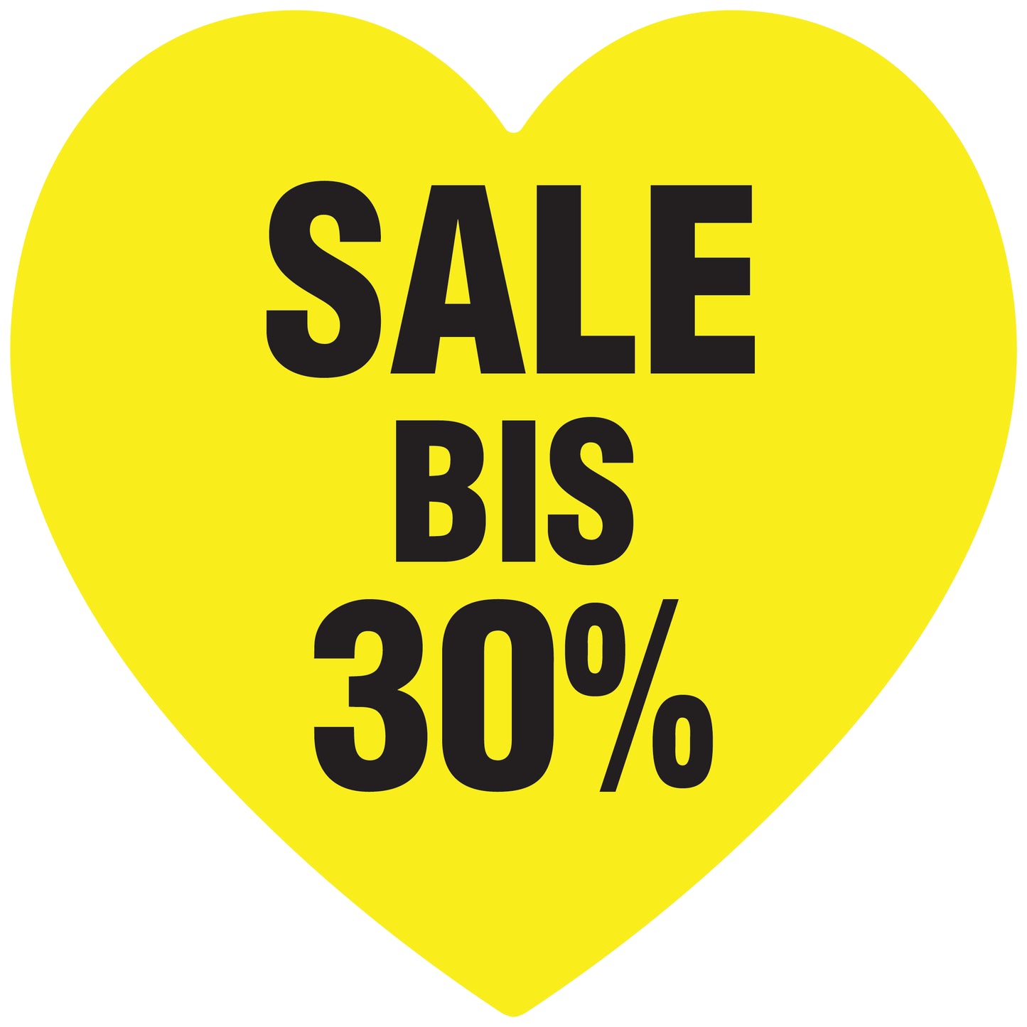 Promotional stickers heart shaped "Sale bis 30%" 10-60 cm LH-SALE-4030-HE-10-3-88