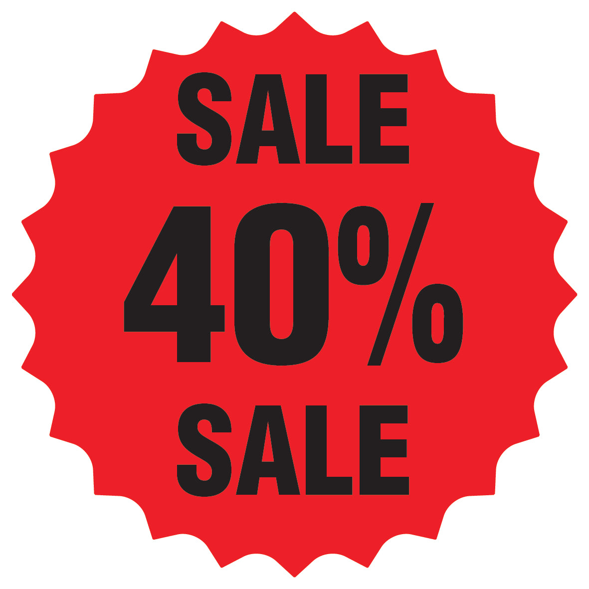 Promotional stickers round star-shaped "Sale 40% sale" 10-60 cm LH-SALE-5040-RS-10-14-88