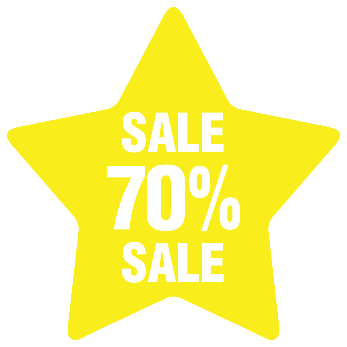 Promotional stickers round star-shaped "Sale 70% sale" 10-60 cm LH-SALE-5070-ST-10-3-0