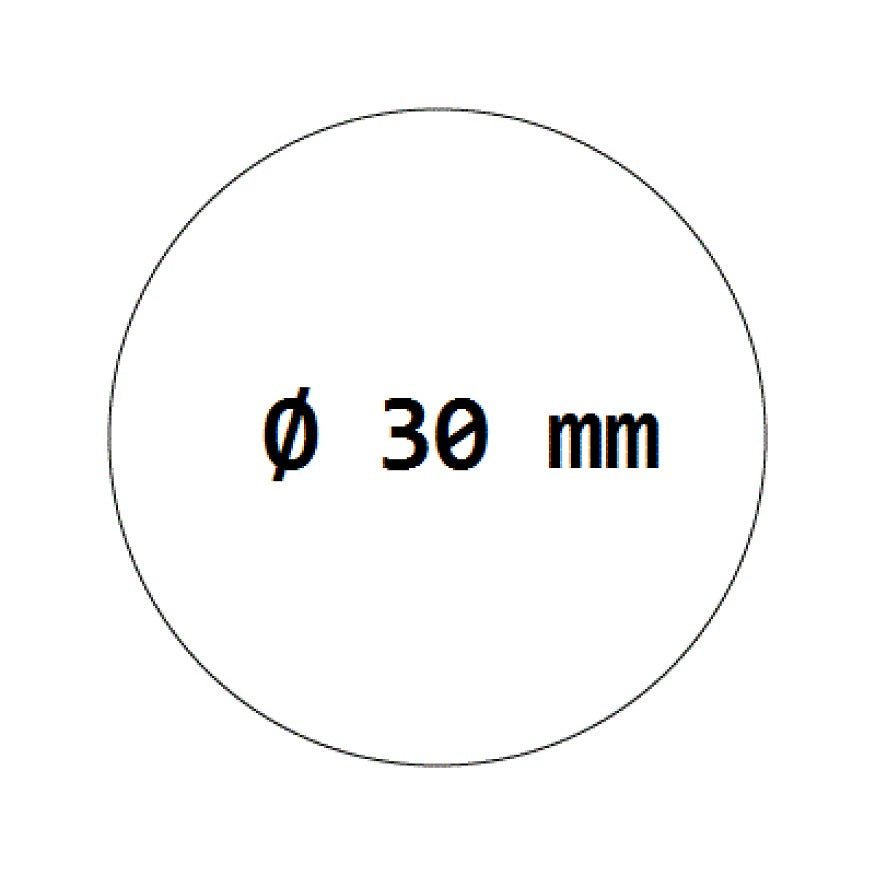 Sealing labels 30 mm round made of transparent film, self-adhesive on a roll LH-VPET-30 / LO-VPET-30