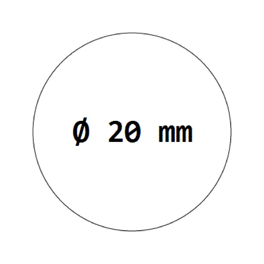 Thin closing labels 20 mm round made of transparent film, self-adhesive on a roll LH-VPETS-20 / LO-VPETS-20