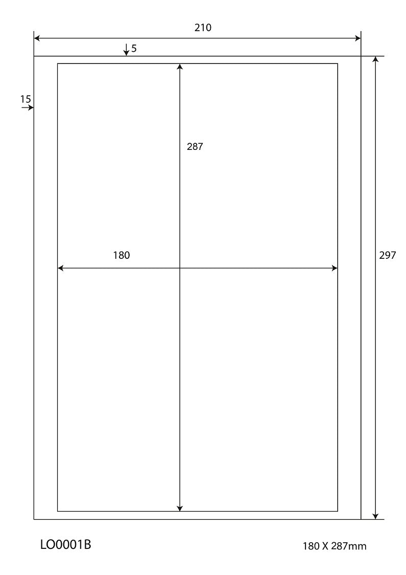 100 universal labels 180x287mm, on 100 Din A4 sheets, glossy, self-adhesive LO-0001-B-80