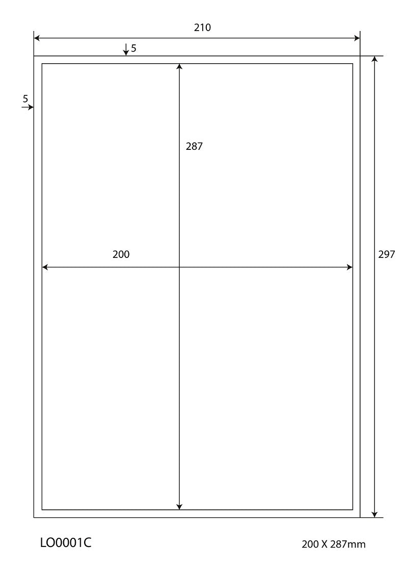 100 universal labels 200x287mm, on 100 DIN A4 sheets, glossy, self-adhesive LO-0001-C-80