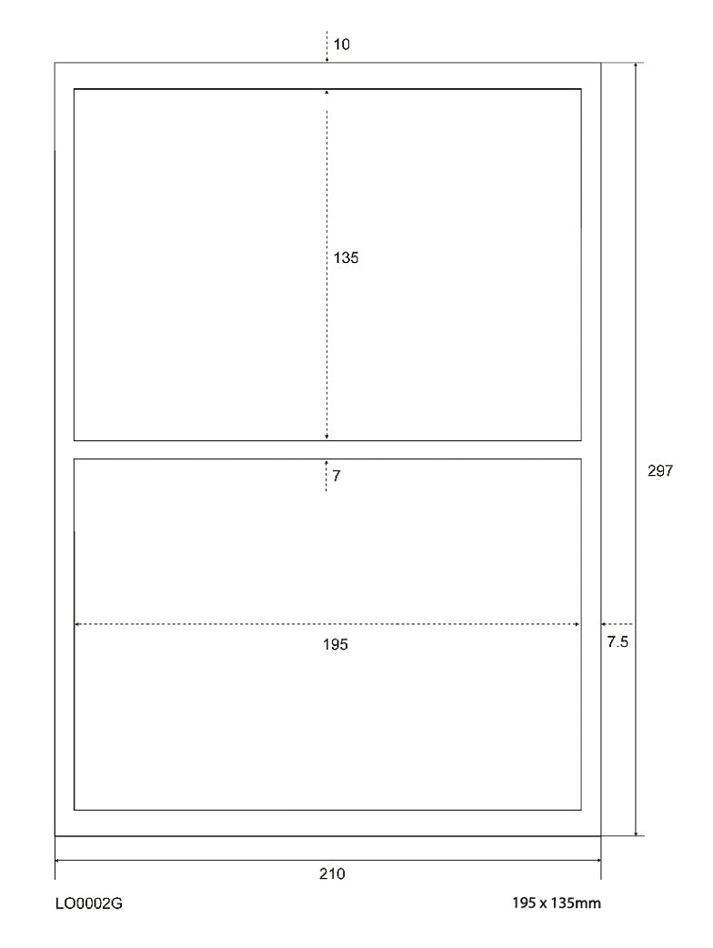 200 universal labels 195x135mm, on 100 Din A4 sheets, glossy, self-adhesive LO-0002-G-80