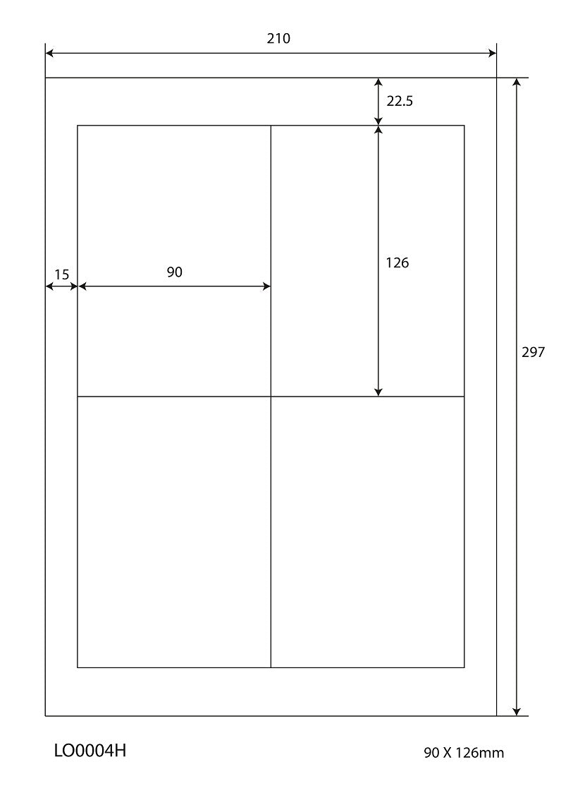 400 universal labels 90x126mm, on 100 Din A4 sheets, glossy, self-adhesive LO-0004-H-80