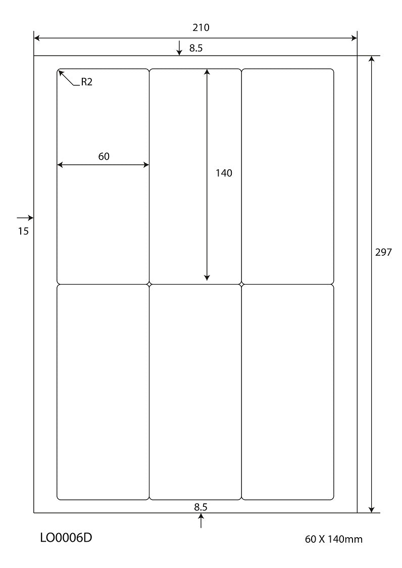 100 DIN A4 sheets 60x140 mm 70g ES-0006D-70-0