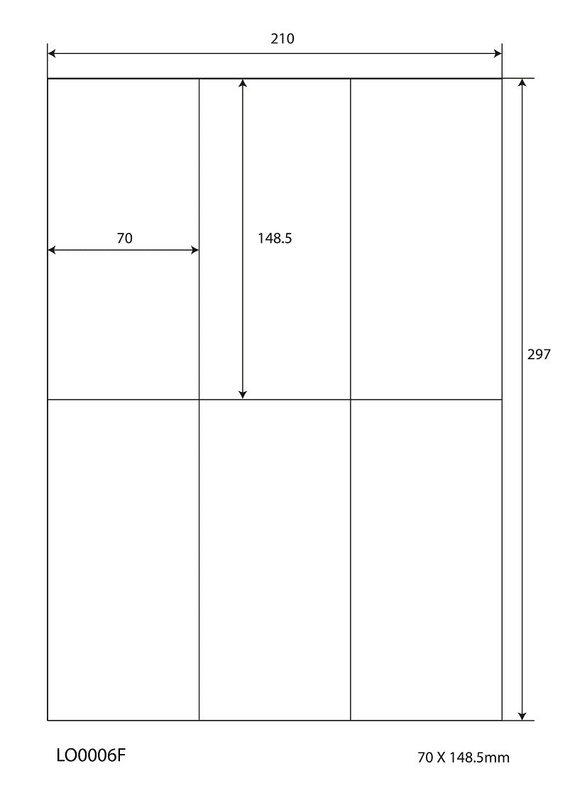 600 universal labels 70x148.5mm, on 100 Din A4 sheets, glossy, self-adhesive LO-0006-F-80