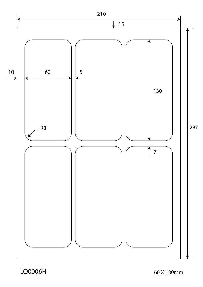 600 universal labels 60x130mm, on 100 Din A4 sheets, glossy, self-adhesive LO-0006-H-80