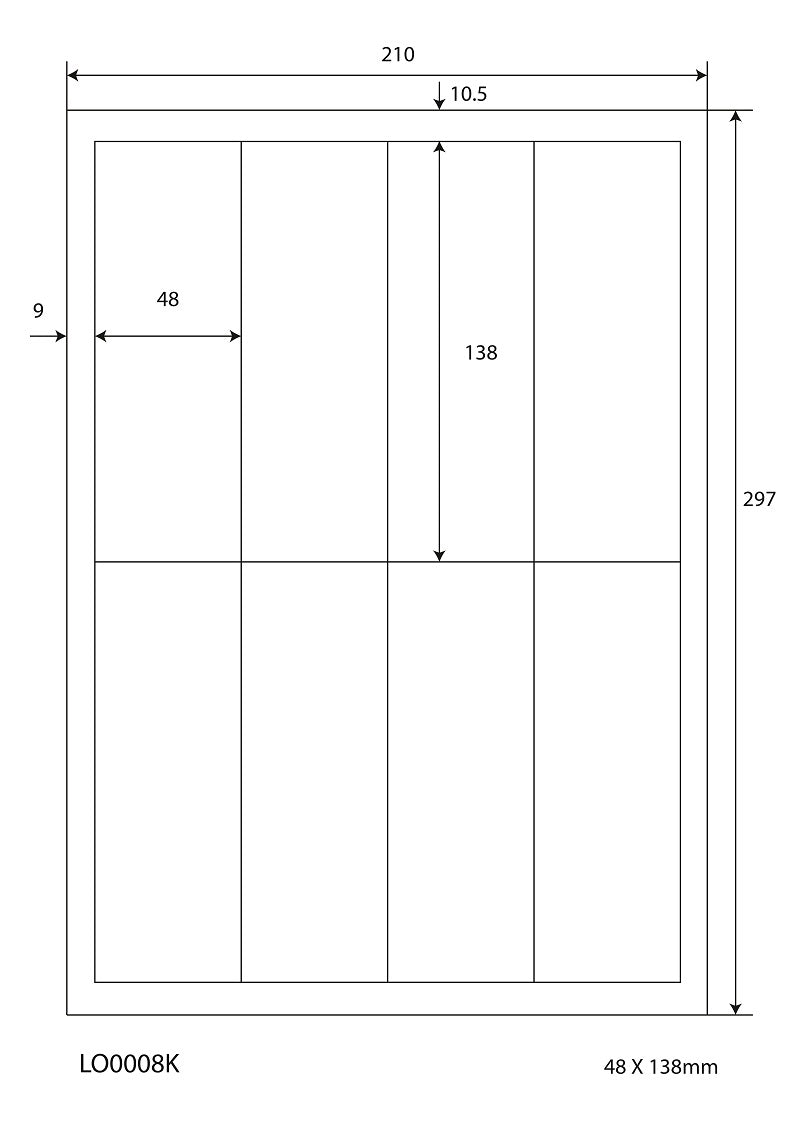 800 universal labels 48x138mm, on 100 Din A4 sheets, glossy, self-adhesive LO-0008-K-80