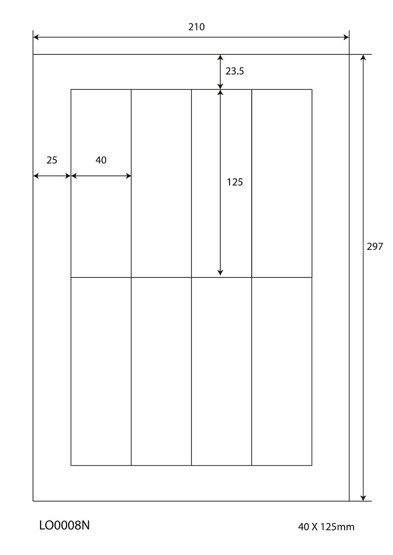 800 universal labels 40x125mm, on 100 Din A4 sheets, glossy, self-adhesive LO-0008-N-80