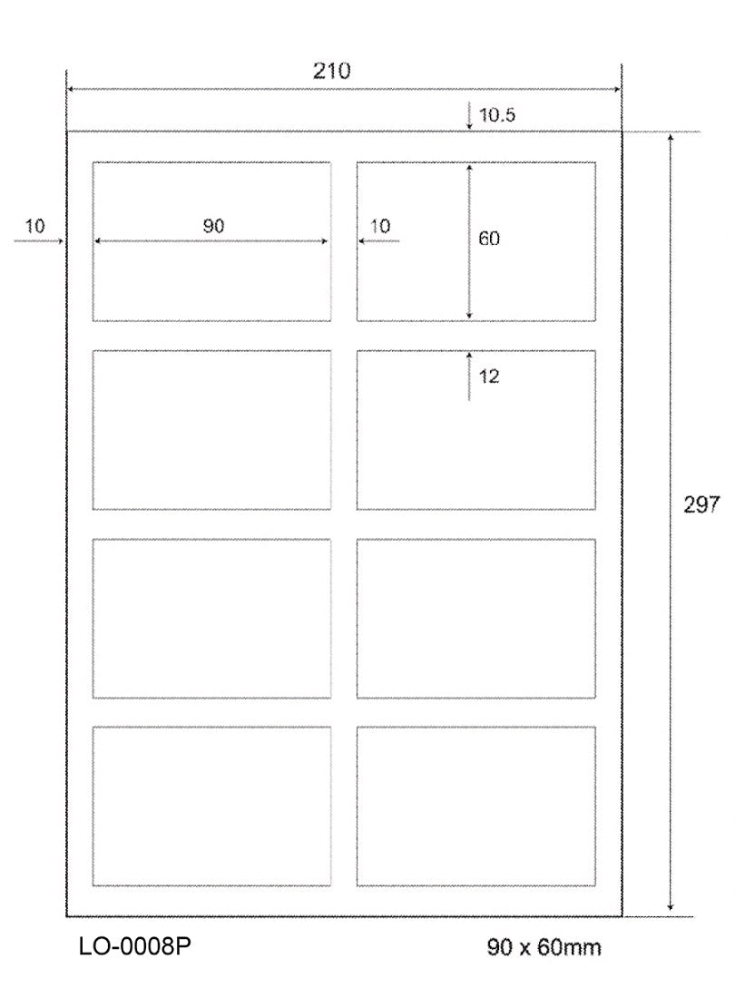 800 universal labels 90x60mm, on 100 Din A4 sheets, glossy, self-adhesive LO-0008-P-80