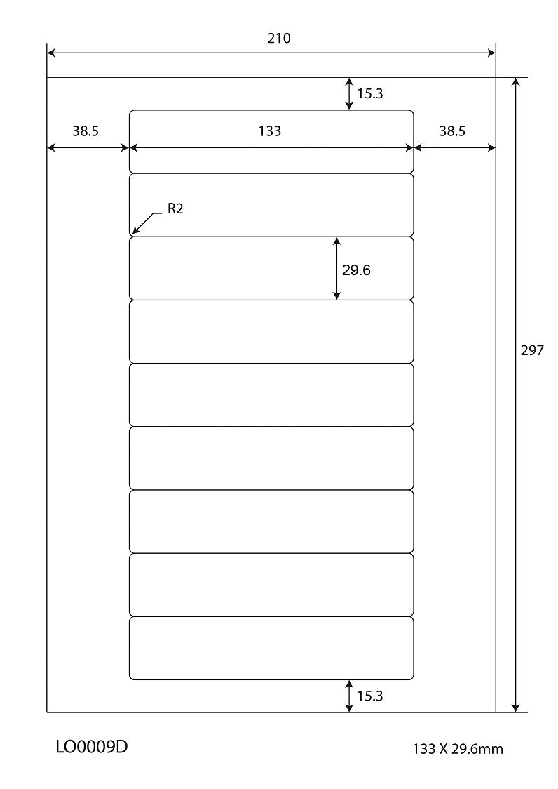 900 universal labels 133x29.6mm, on 100 Din A4 sheets, glossy, self-adhesive LO-0009-D-80