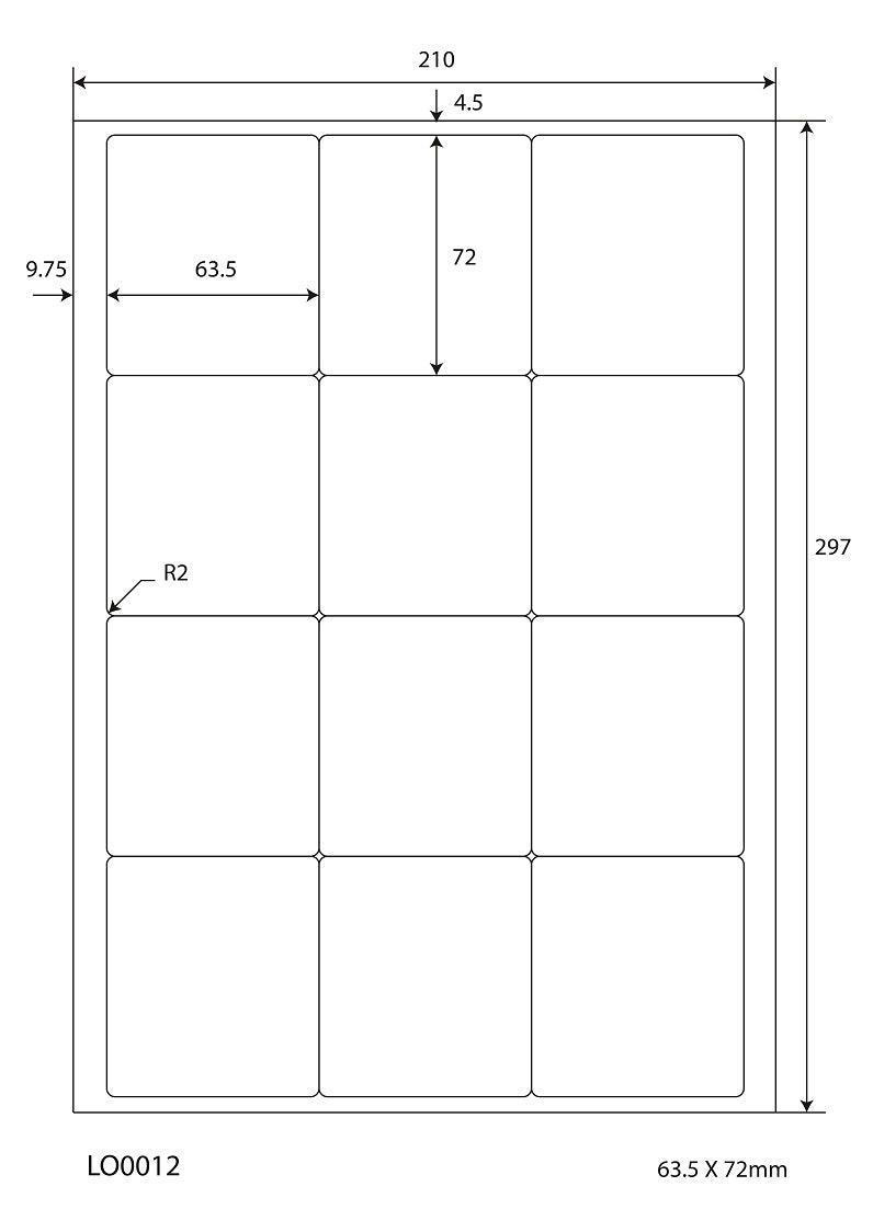 100 DIN A4 sheets 63.5x72 mm 70g ES-0012-70-0