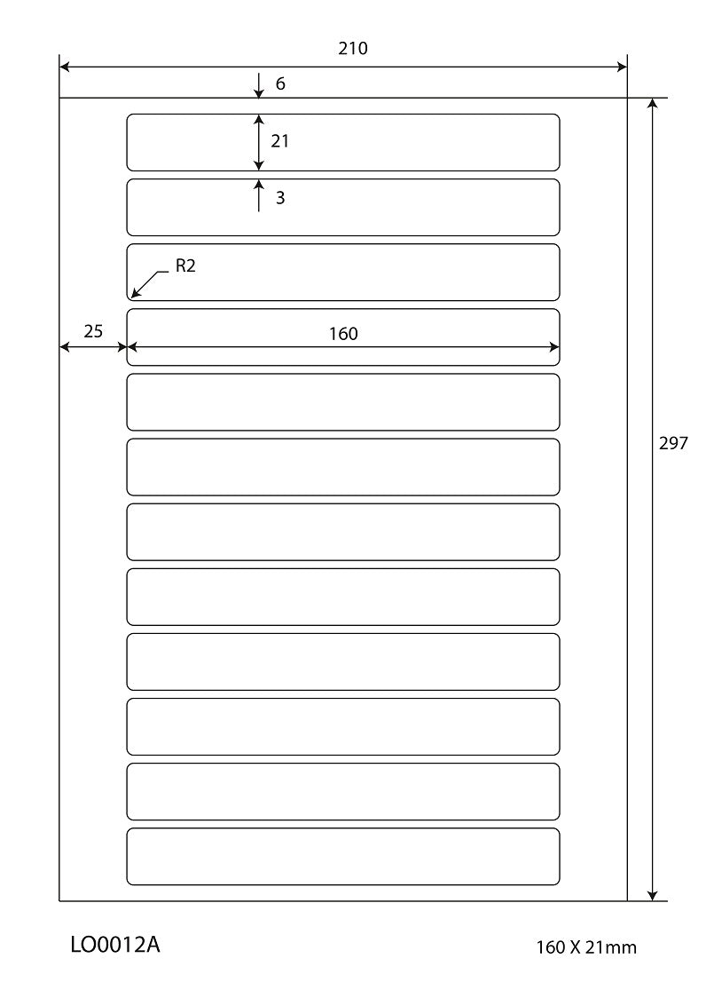 1200 universal labels 160x21mm, on 100 Din A4 sheets, glossy, self-adhesive LO-0012-A-80