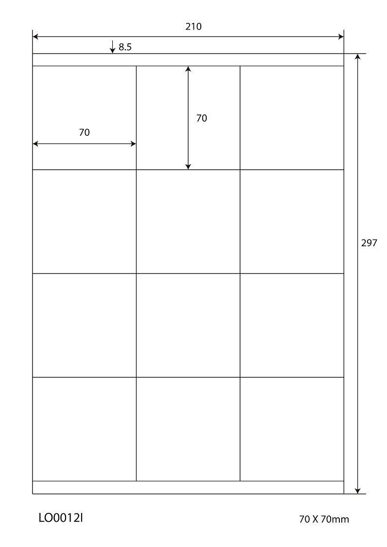 1200 universal labels 70x70mm, on 100 Din A4 sheets, glossy, self-adhesive LO-0012-I-80