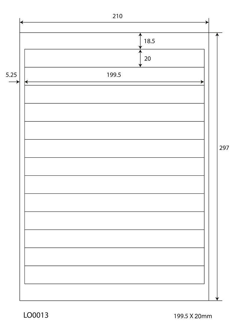1300 universal labels 199.5x20mm, on 100 Din A4 sheets, glossy, self-adhesive LO-0013-80