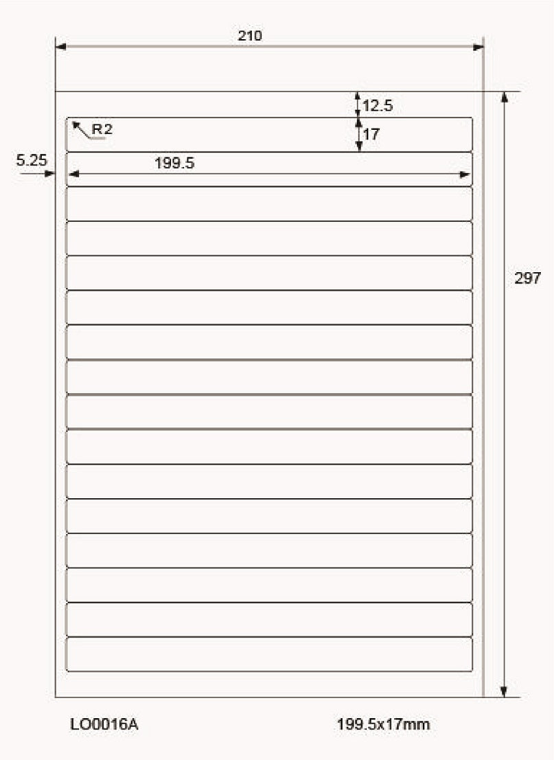 1600 universal labels 199.5x17mm, on 100 Din A4 sheets, glossy, self-adhesive LO-0016-A-80