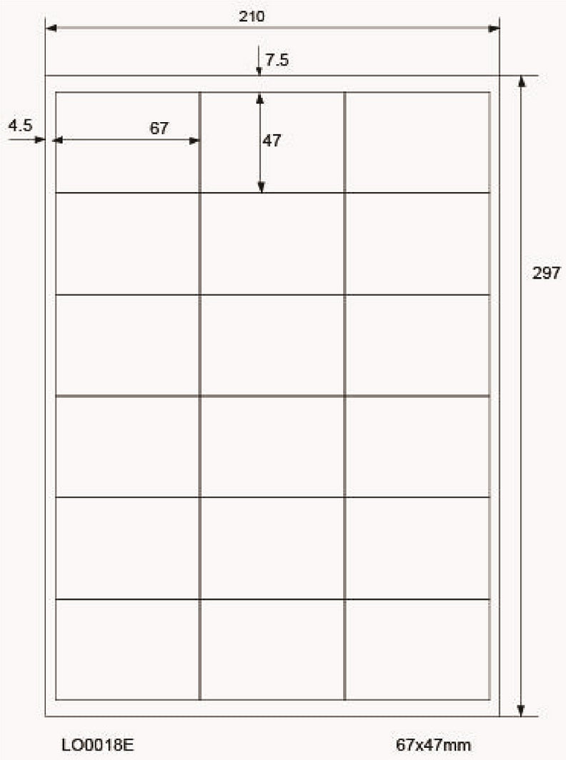 1800 universal labels 67x47mm, on 100 Din A4 sheets, glossy, self-adhesive LO-0018-E-80