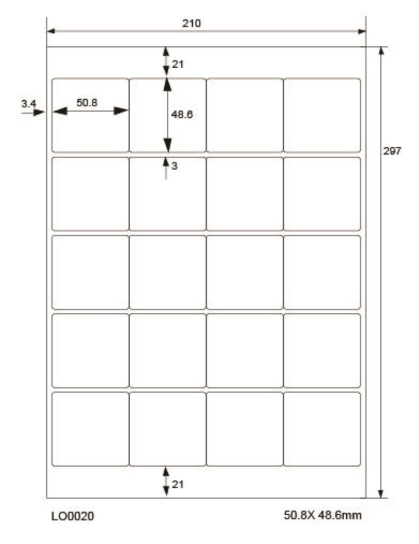 2000 universal labels 50.8x48.6mm, on 100 Din A4 sheets, glossy, self-adhesive LO-0020-80