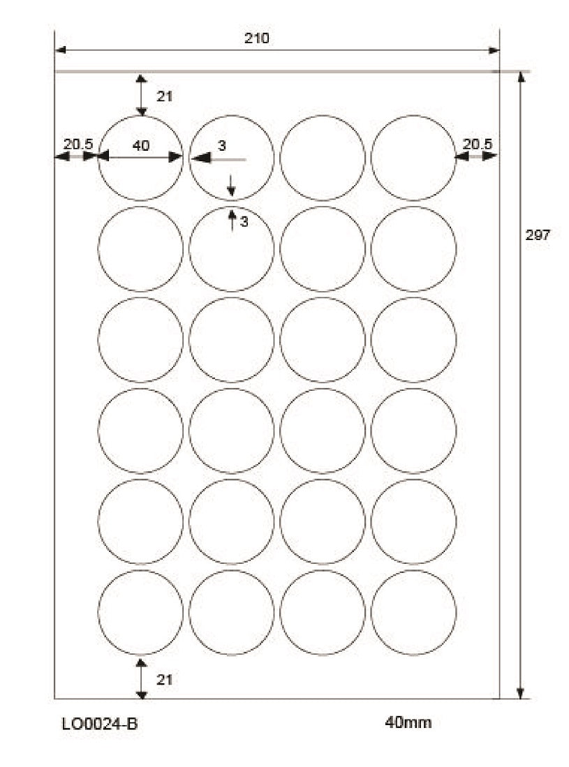 2400 universal labels 40mm round, on 100 Din A4 sheets, glossy, self-adhesive LO-0024-B-80