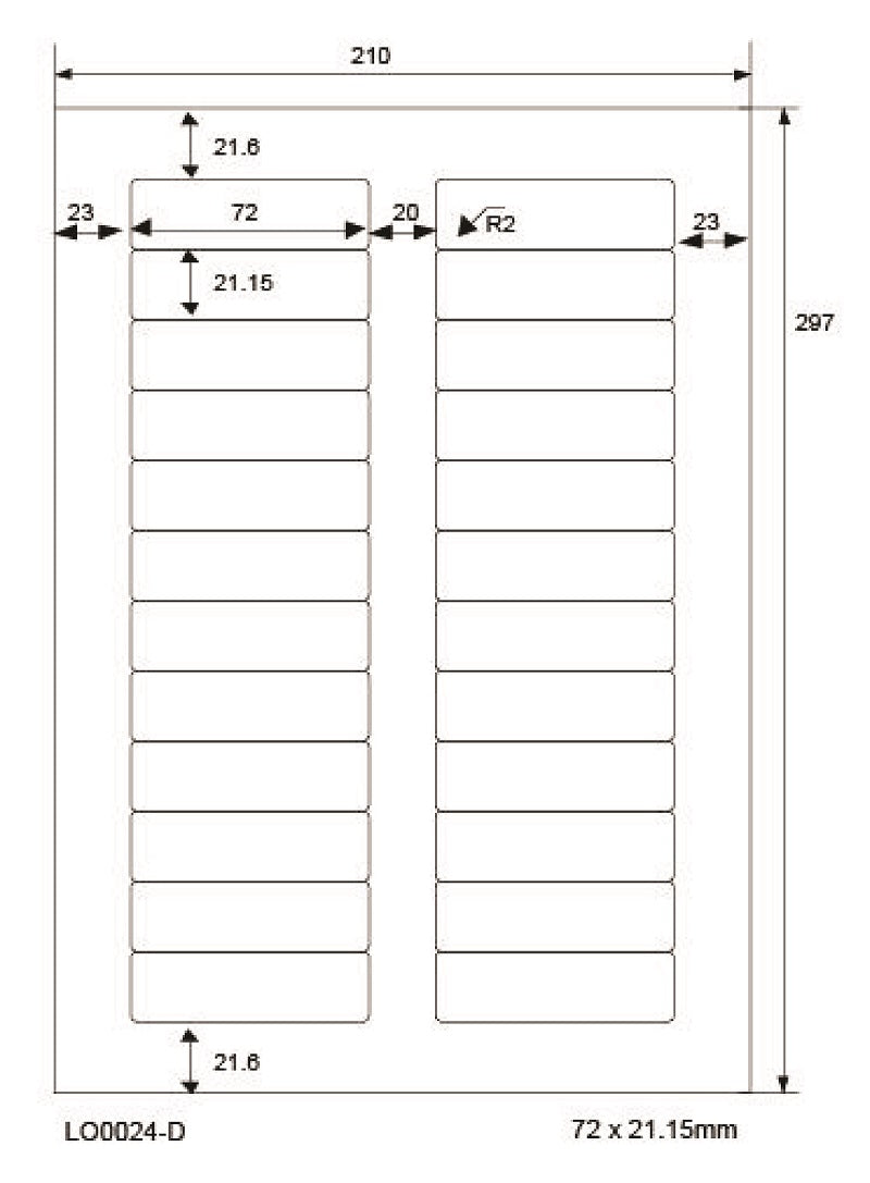 2400 universal labels 72x21.15mm, on 100 Din A4 sheets, glossy, self-adhesive LO-0024-D-80