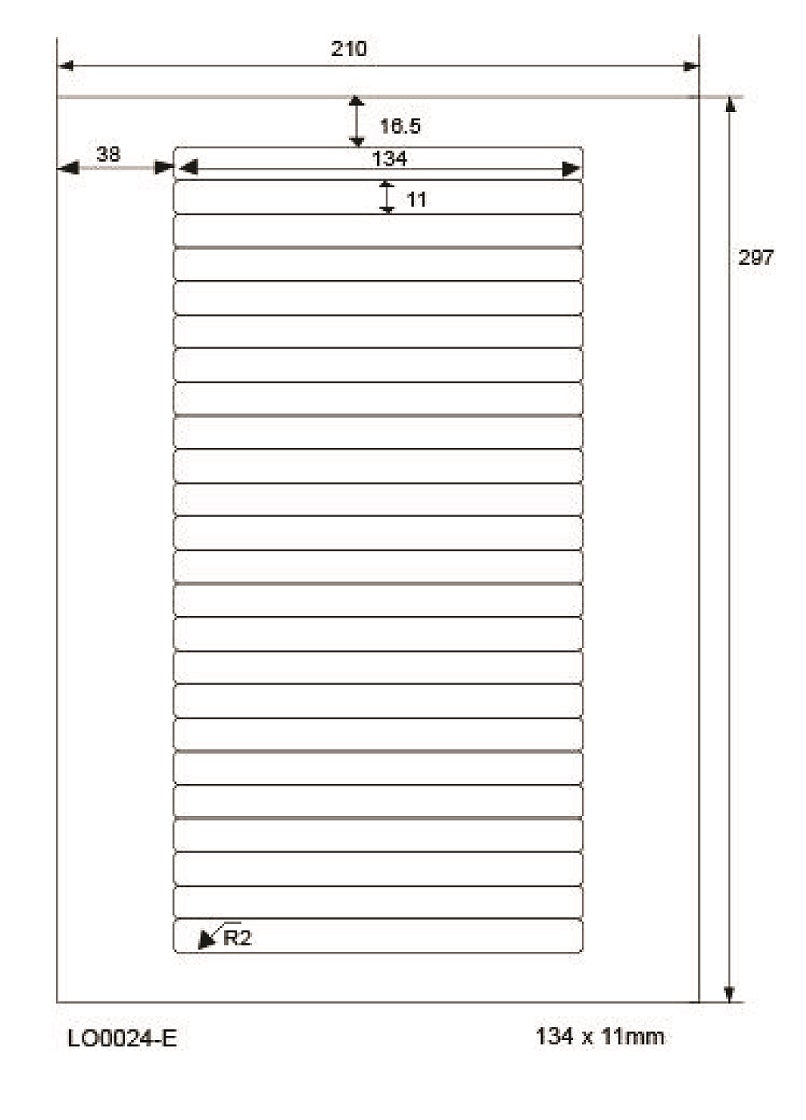 2400 universal labels 134x11mm, on 100 Din A4 sheets, glossy, self-adhesive LO-0024-E-80