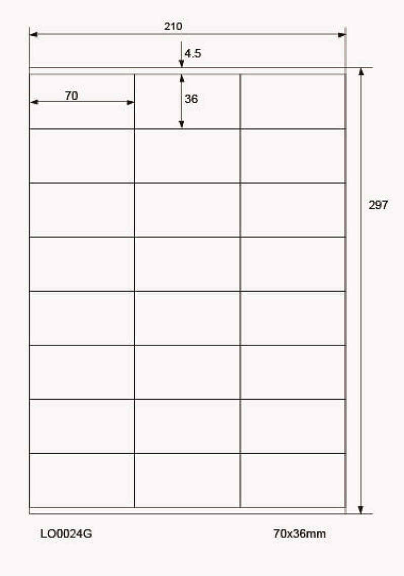 2400 universal labels 70x36mm, on 100 Din A4 sheets, glossy, self-adhesive LO-0024-G-80