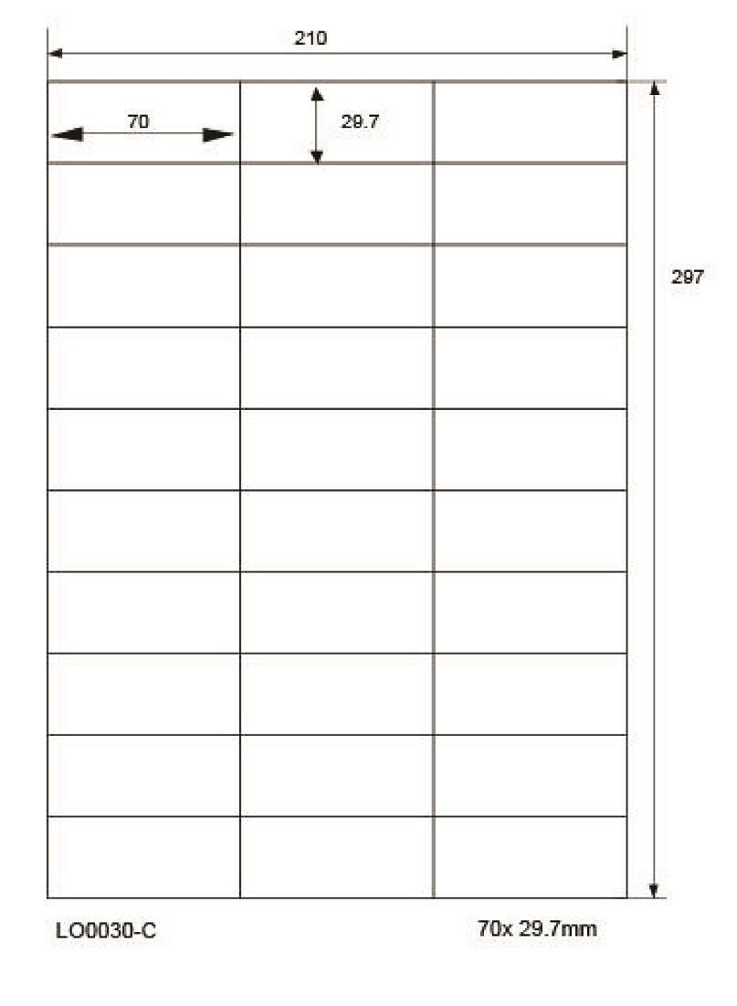 3000 universal labels 70x29.7mm, on 100 DIN A4 sheets, glossy, self-adhesive LO-0030-C-80
