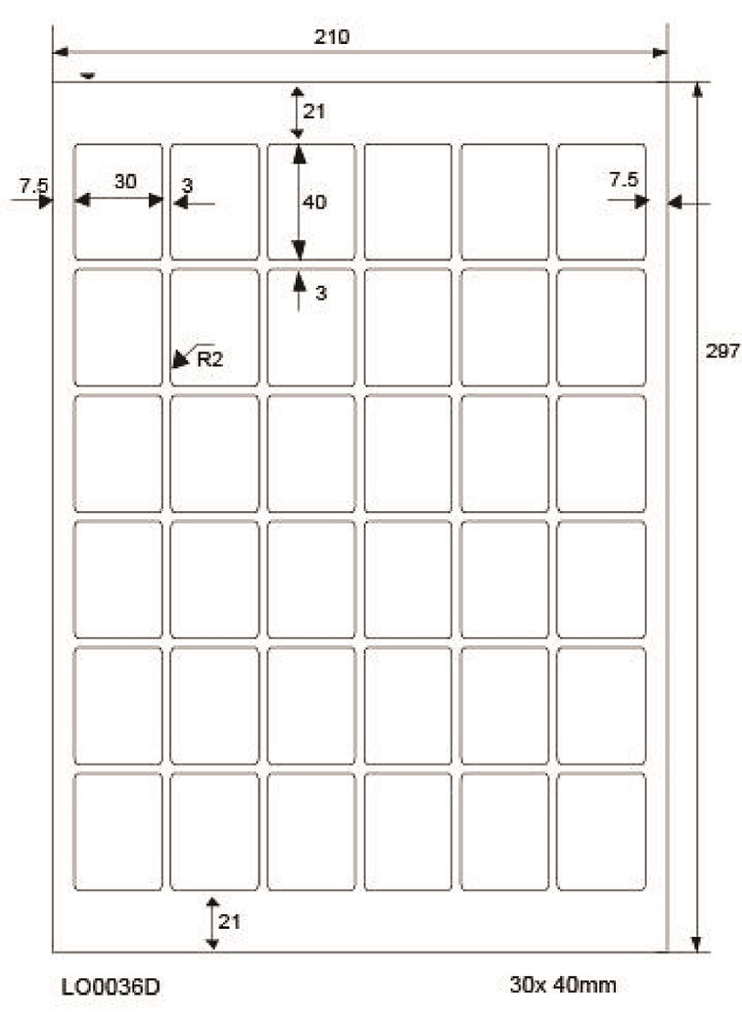 3600 universal labels 30x40mm, on 100 DIN A4 sheets, glossy, self-adhesive LO-0036-D-80