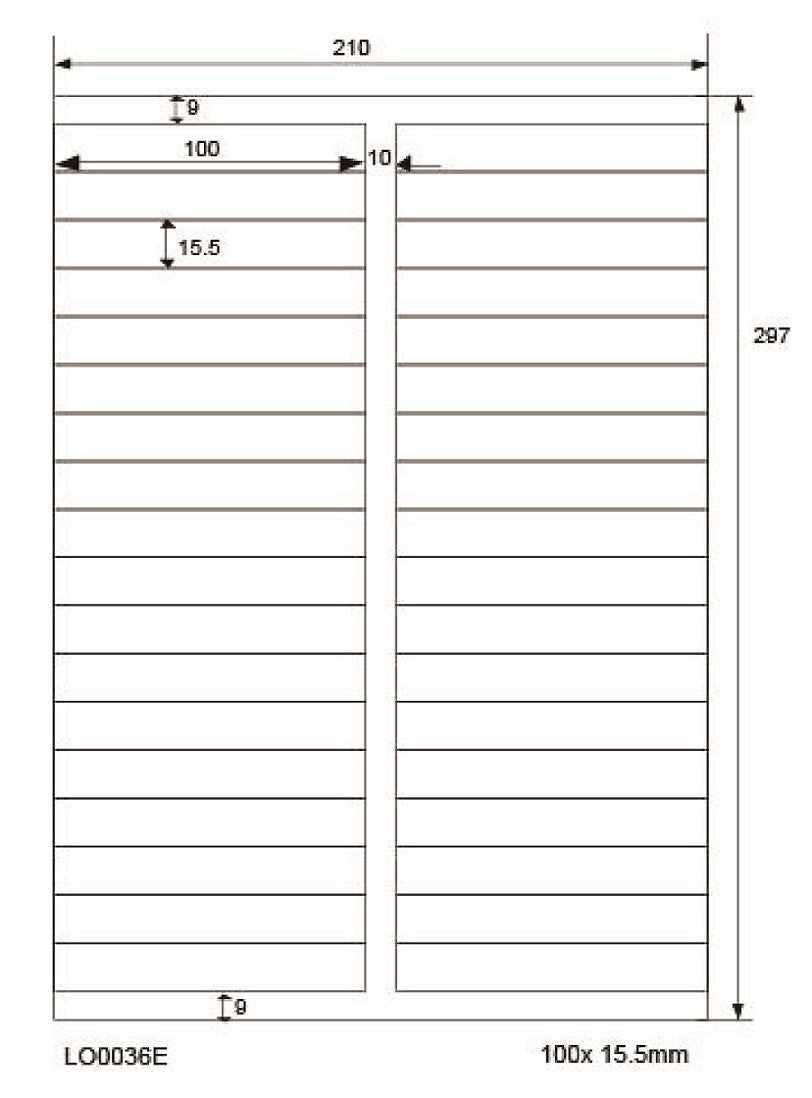 3600 universal labels 100x15.5mm, on 100 DIN A4 sheets glossy, self-adhesive LO-0036-E-80