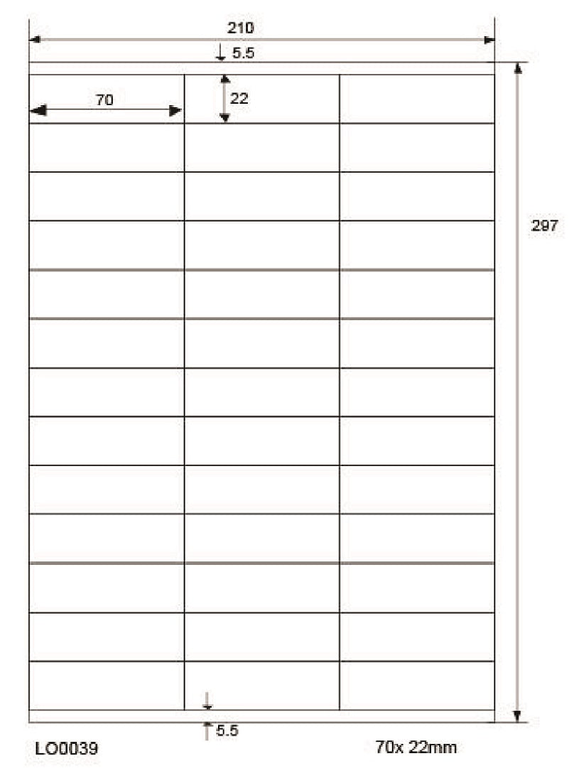 100 DIN A4 sheets 70x22mm 70g ES0039-70-0