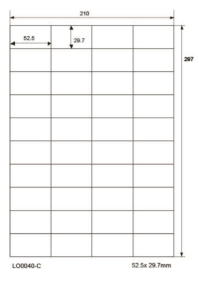 4000 universal labels 52.5x29.7mm, on 100 DIN A4 sheets, glossy, self-adhesive LO-0040-C-80