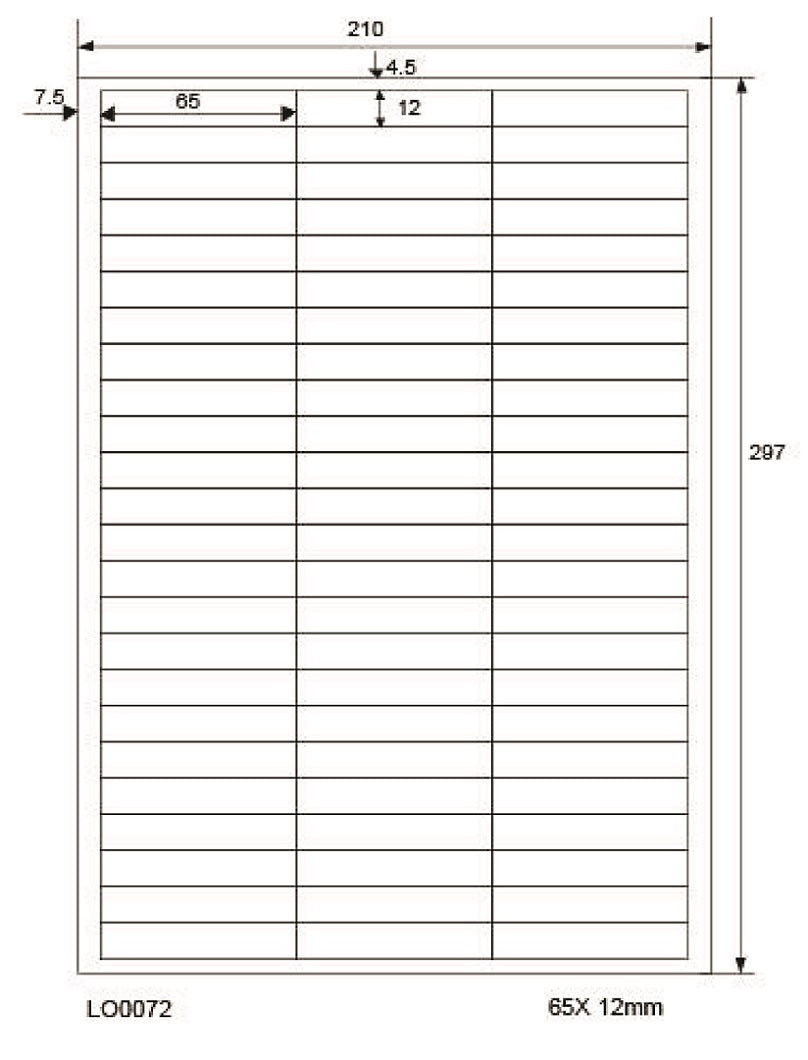 7200 universal labels 65x12mm, on 100 Din A4 sheets, glossy, self-adhesive LO-0072-80