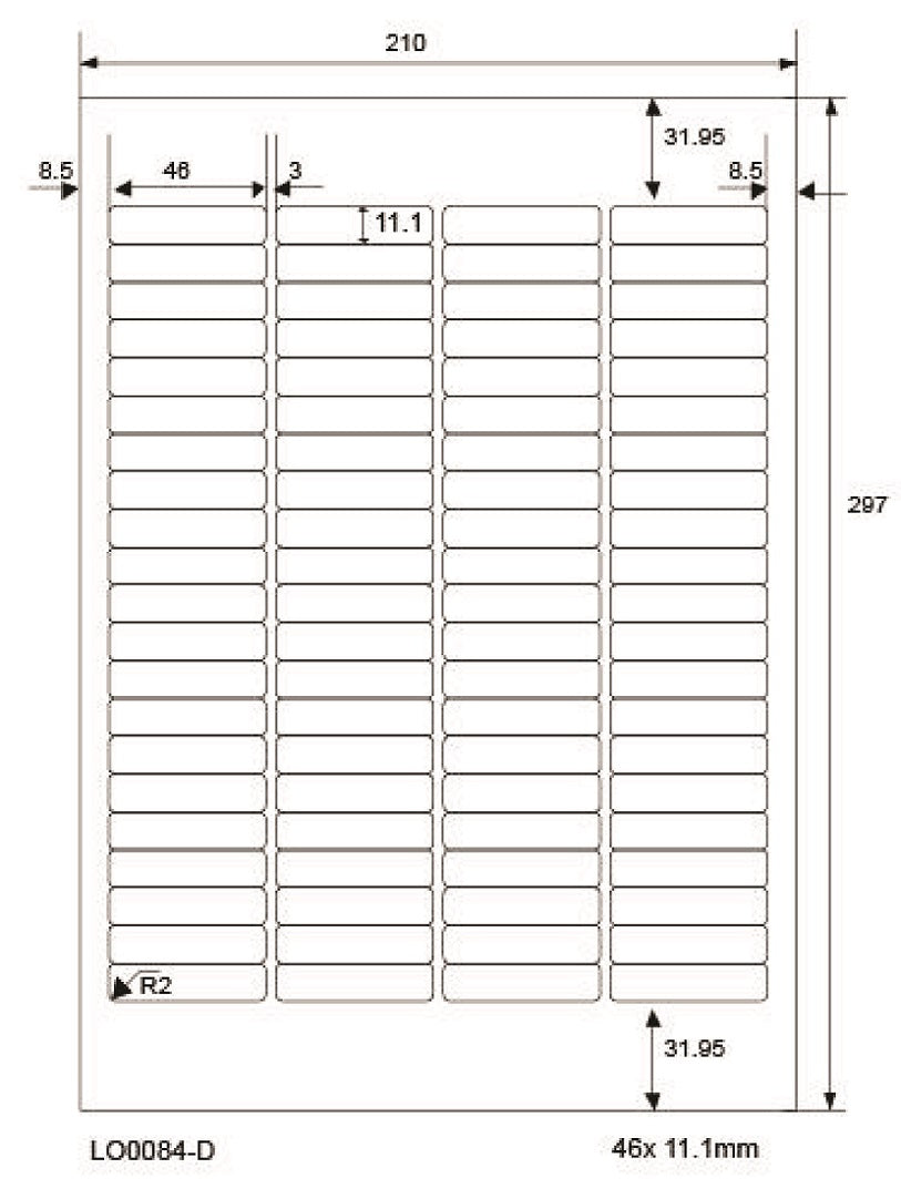 8400 universal labels 46x11.1mm, on 100 Din A4 sheets glossy, self-adhesive LO-0084-D-80