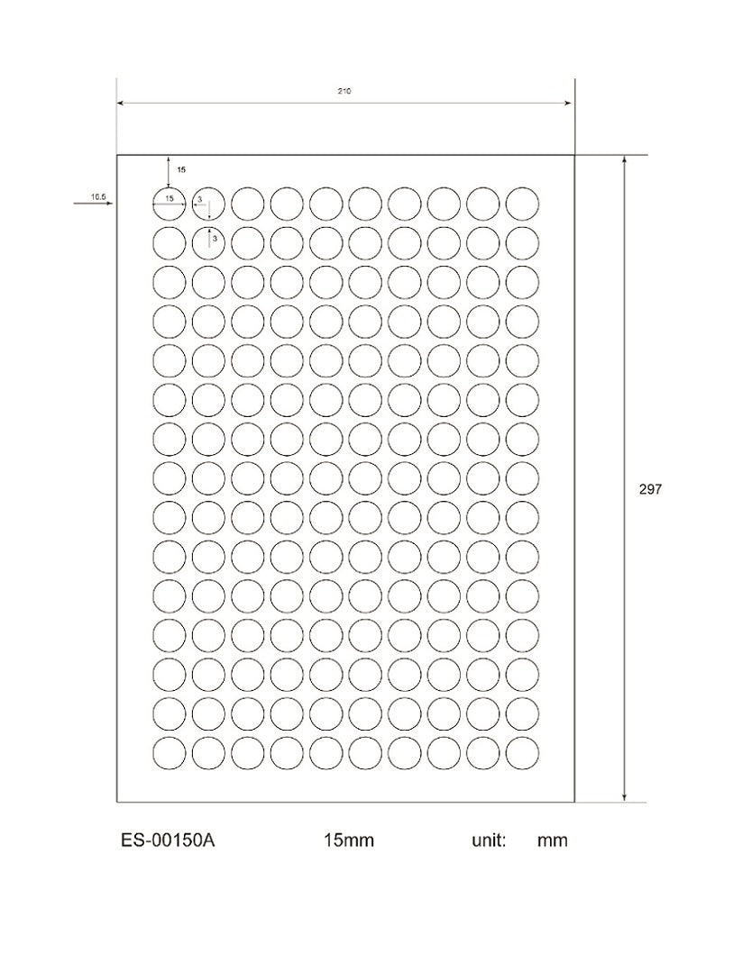 15,000 universal labels 15mm round, on 100 DIN A4 sheets, glossy, self-adhesive LO-0150-A-80