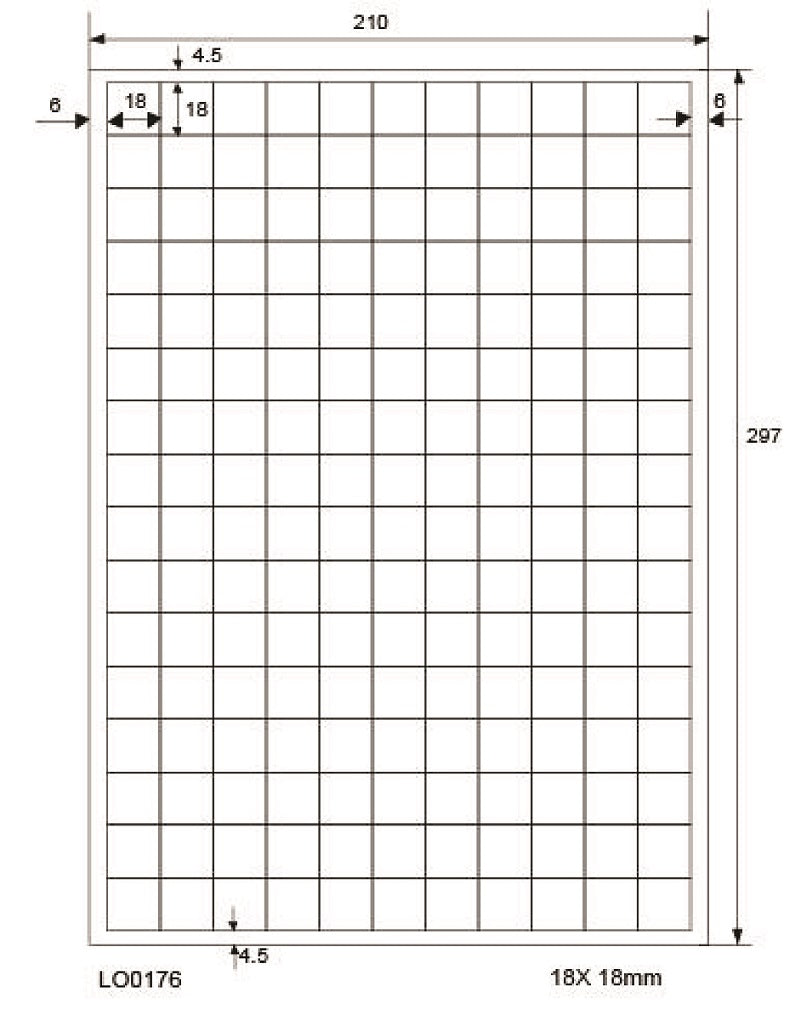 17600 universal labels 18x18mm, on 100 DIN A4 sheets, glossy, self-adhesive LO-0176-80