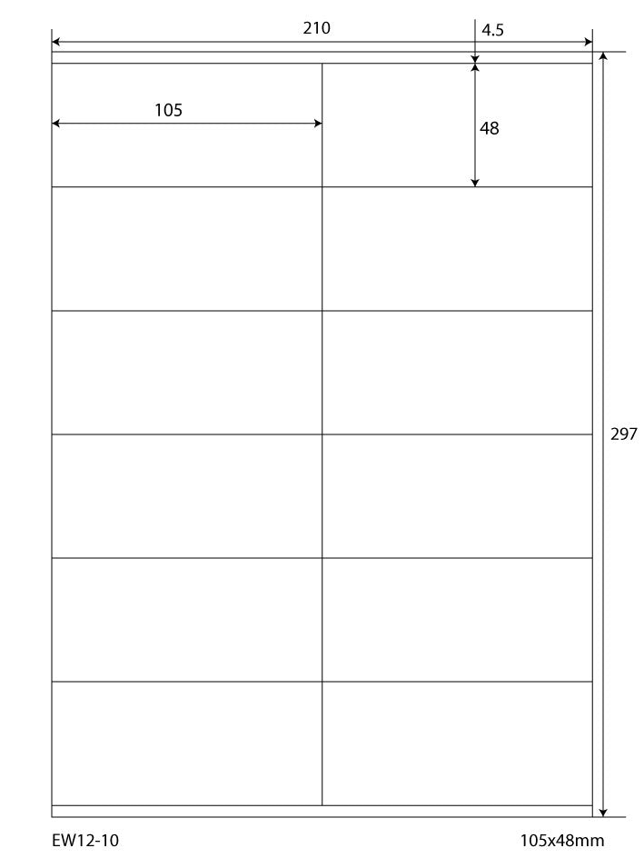 6000 universal labels 105x48mm, on 500 DIN A4 sheets, matte, self-adhesive, 70g EW12-10 from Etikettenworld EW12-10