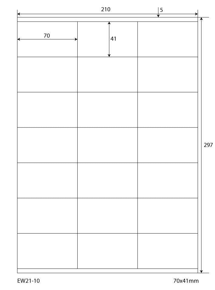 10500 universal labels 70x41mm, on 500 DIN A4 sheets, matte, self-adhesive, 70g EW21-10 from Etikettenworld EW21-10
