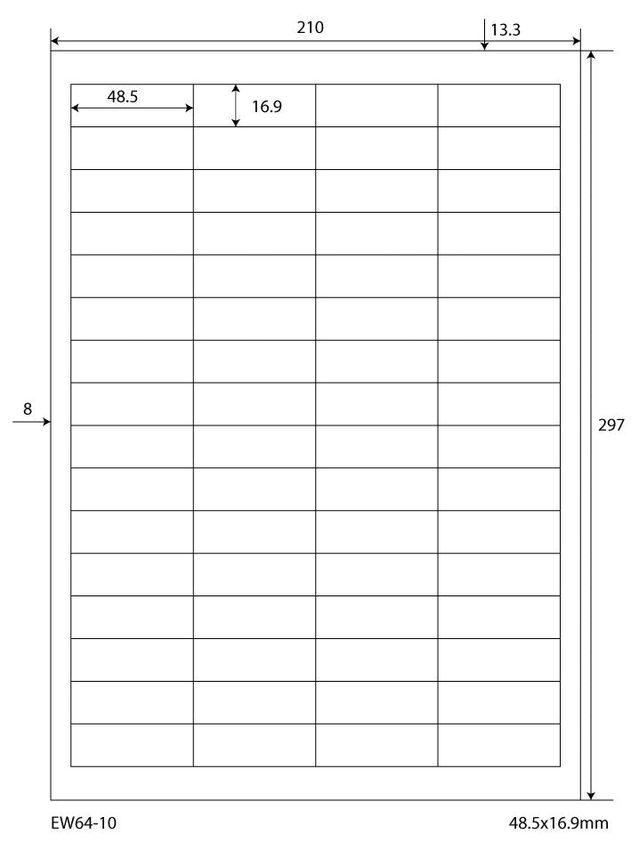 32000 universal labels 48.5x16.9mm, on 500 DIN A4 sheets, matte, self-adhesive, 70g EW64-10 from Etikettenworld EW64-10