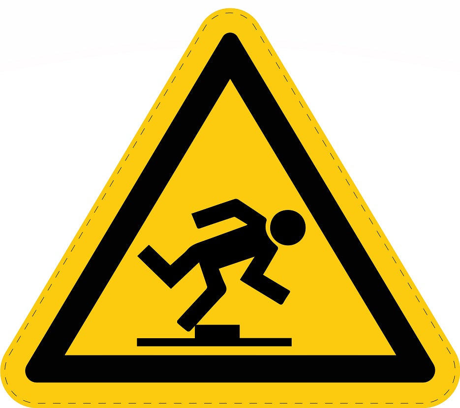 Warning sticker "Warning of tripping hazard" made of PVC plastic, ES-SIW-014