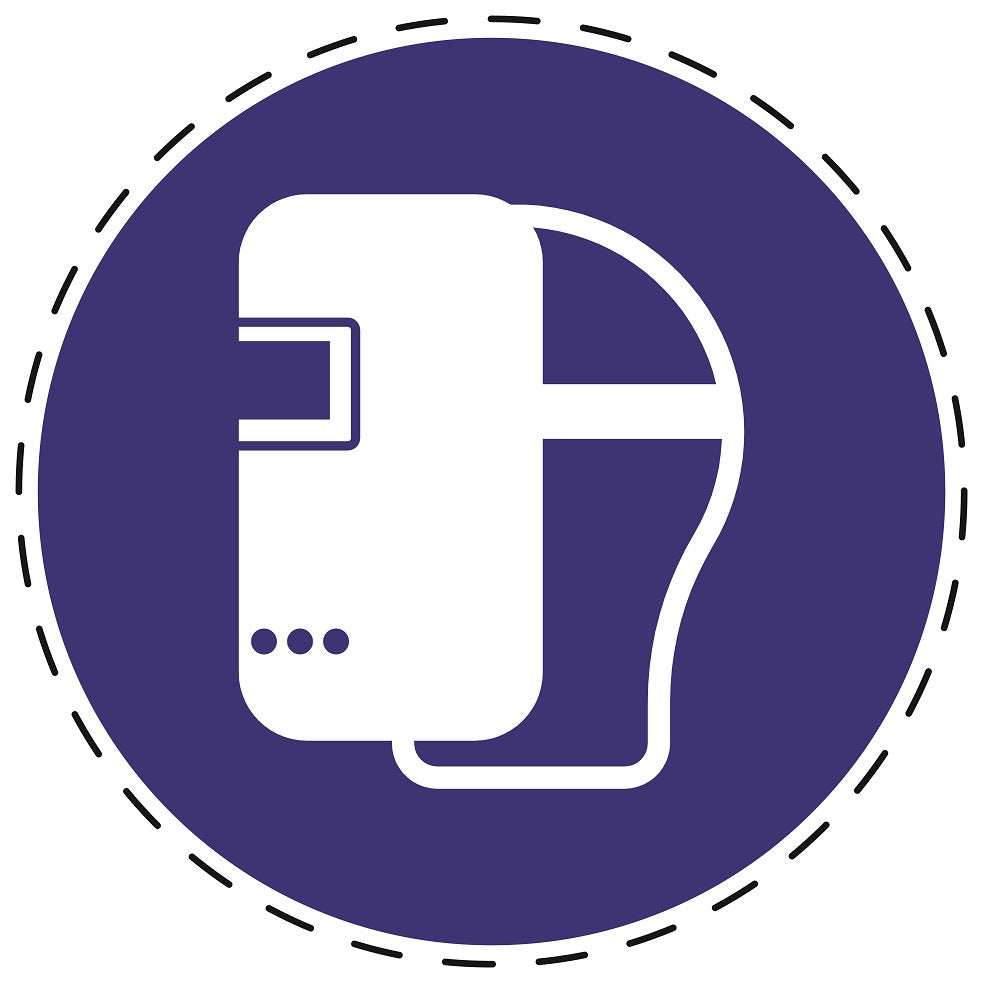 Mandatory stickers "Use welding mask" made of PVC plastic, LH-SIM039