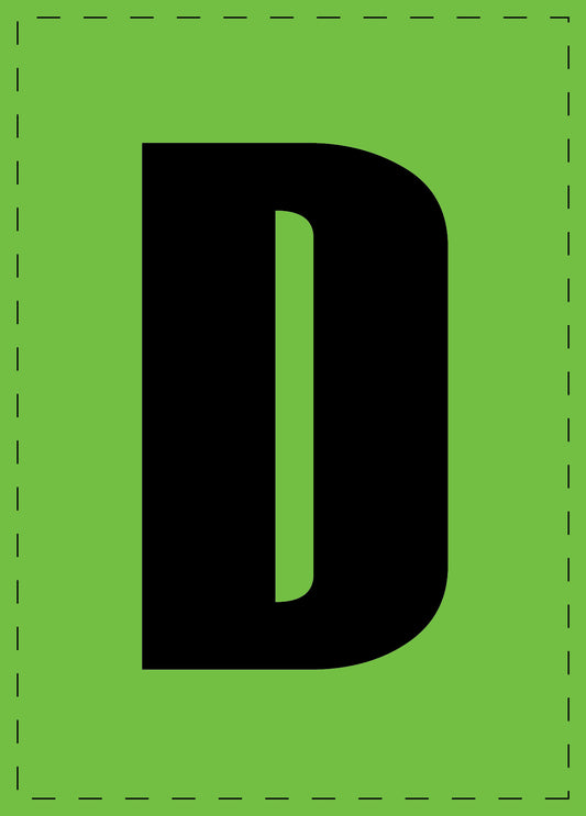 Letter D adhesive letters and number stickers black font green background ES-BGPVC-D-67
